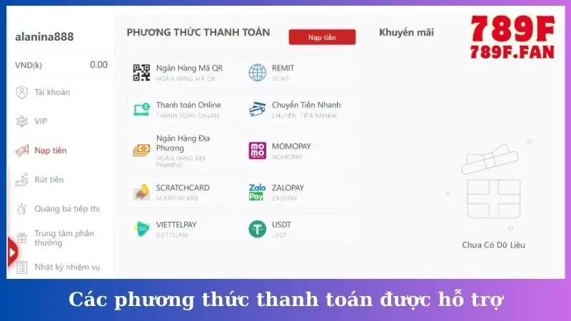 Các phương thức thanh toán được hỗ trợ