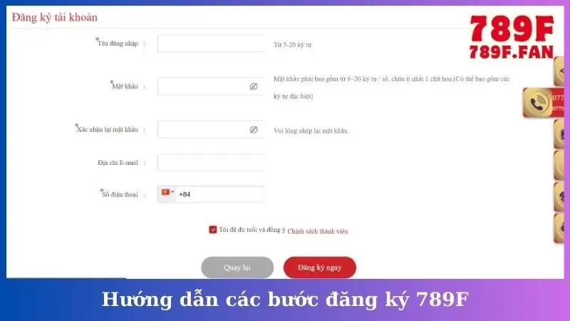 Điền các thông tin trong form đăng ký 789F