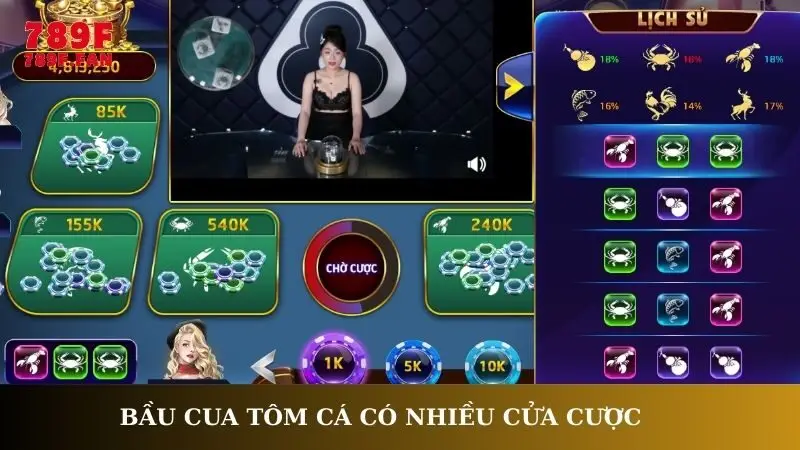 Bầu cua tôm cá có nhiều cửa cược